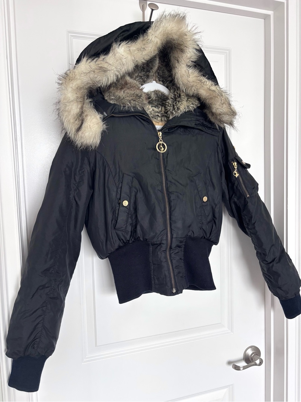 Baby Phat Goddess Vintage Y2K Cropped Faux Fur Bomber Puffer Jacket Small 200s
